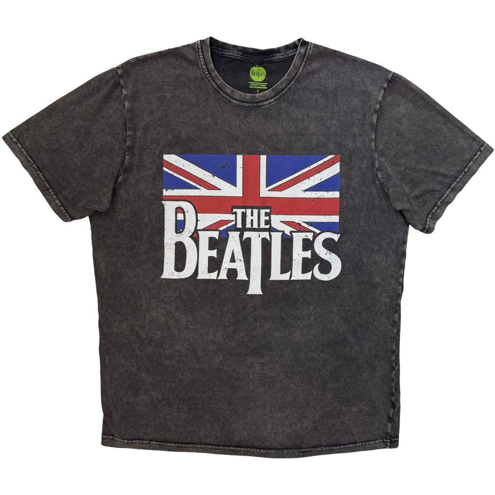 The Beatles - Drop T Logo & Vintage Flag Mens Tshirt - Grey
